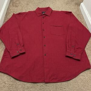 J Peterman Solid Red Cotton Flannel Long Sleeve Button Up Size XL